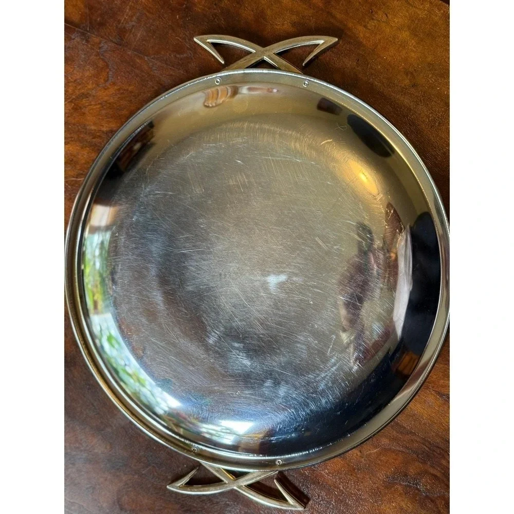 Vintage Chromex Chrome Serving Tray MCM Space Age Atomic Barware Cocktail Atomic